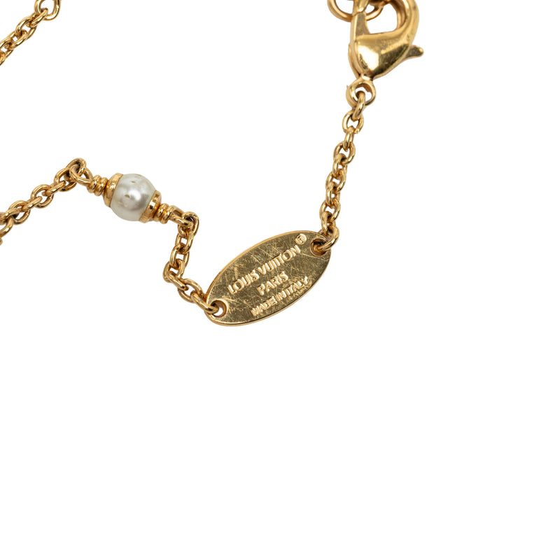 Gold Plated Faux Pearl LV Floragram Bracelet - Image 5