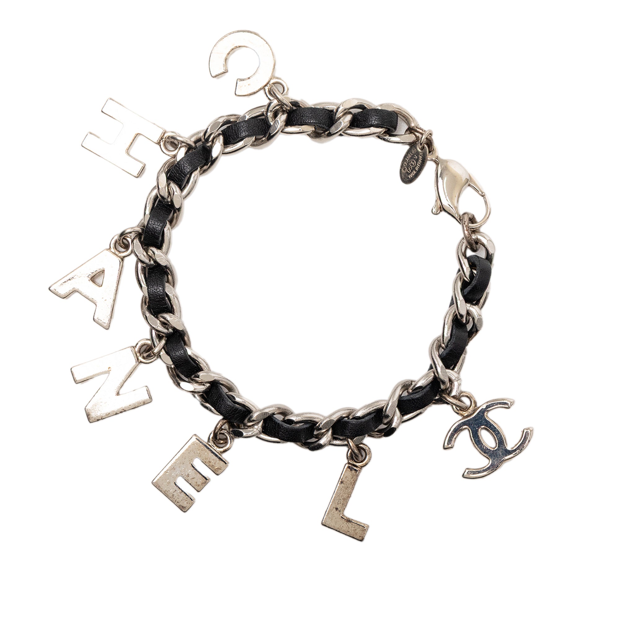 Silver Plated and Leather Woven Logo Charm Bracelet - Image 2