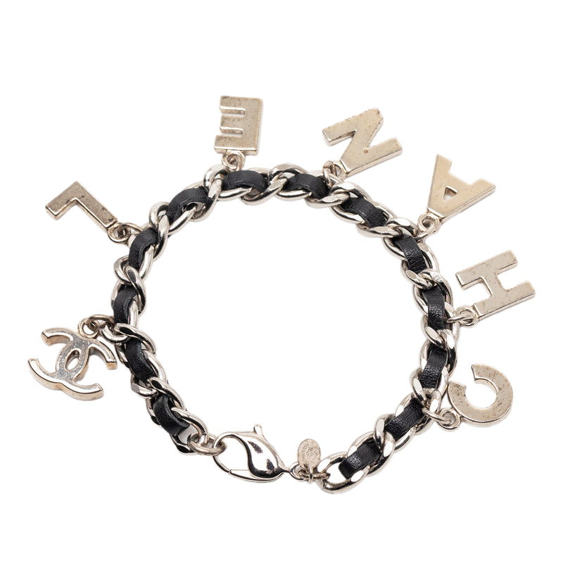 Silver Plated and Leather Woven Logo Charm Bracelet - Image 3