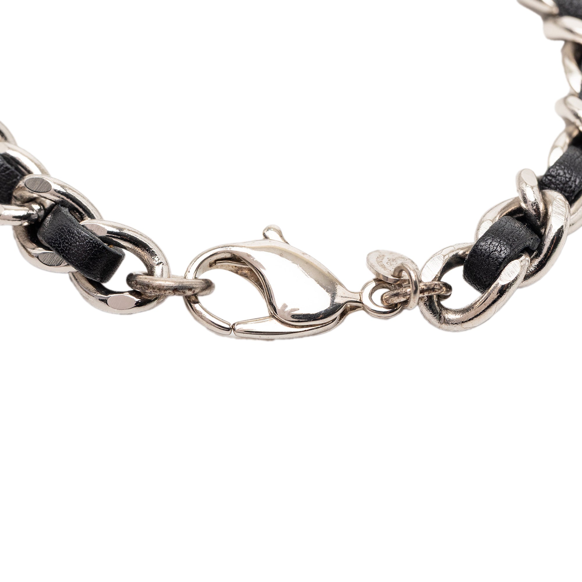 Silver Plated and Leather Woven Logo Charm Bracelet - Image 4