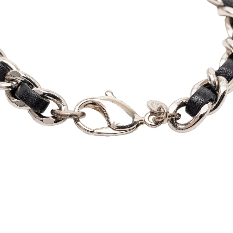 Silver Plated and Leather Woven Logo Charm Bracelet - Image 4