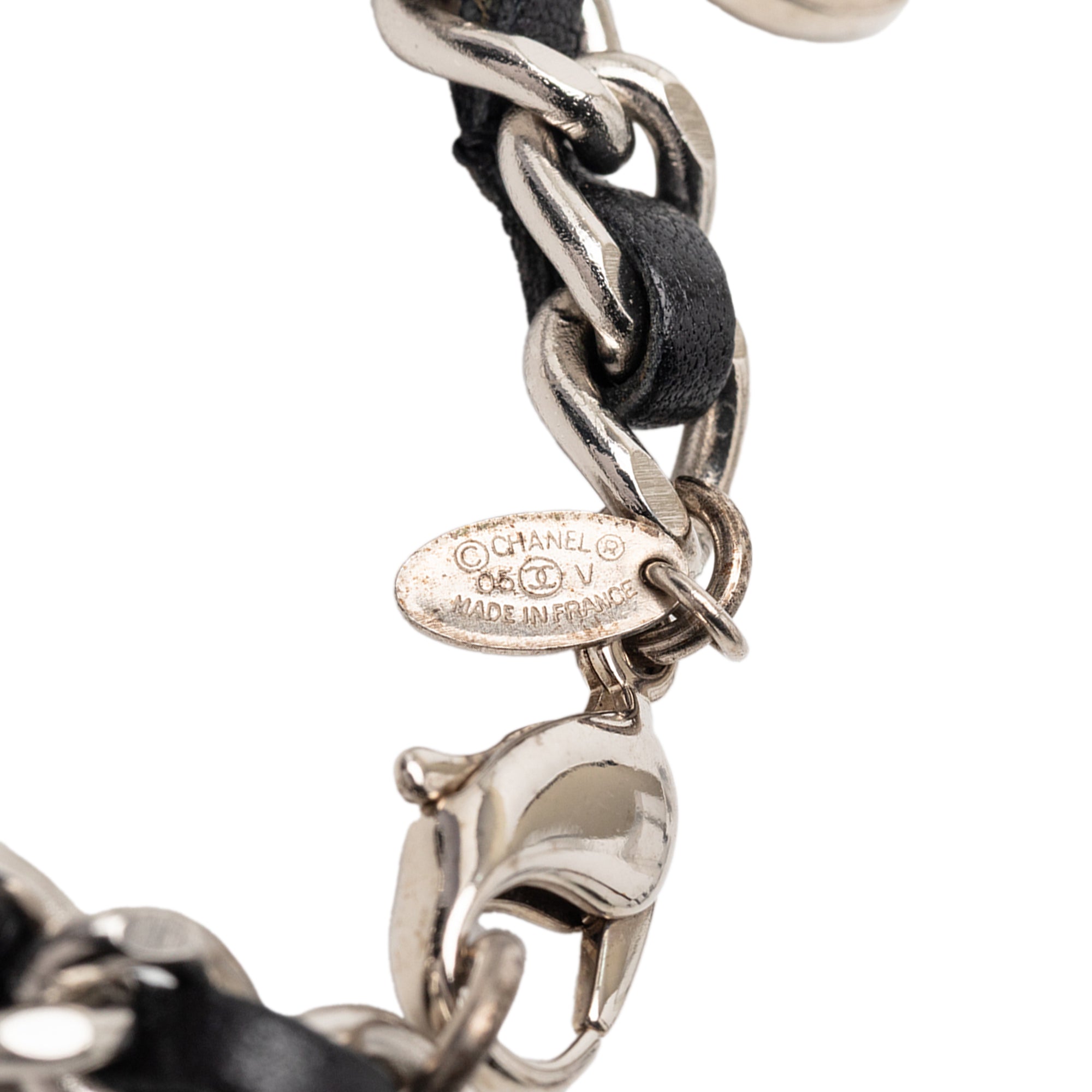 Silver Plated and Leather Woven Logo Charm Bracelet - Image 5