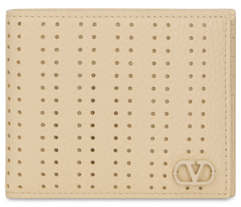 Valentino Garavani Perforated Calfskin Wallet — Beige