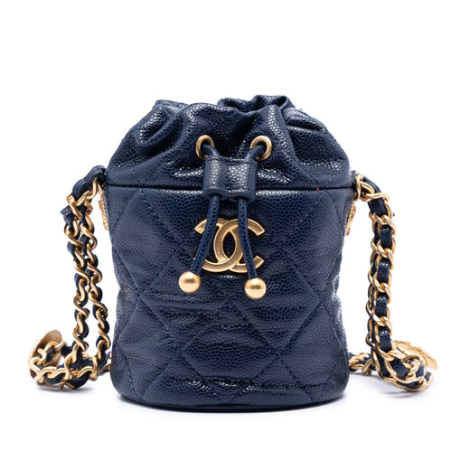 Mini Quilted Caviar Medallion Charms Drawstring Bucket Bag - Image 1