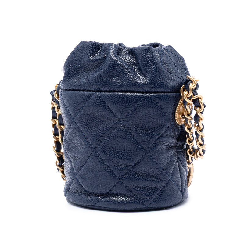 Mini Quilted Caviar Medallion Charms Drawstring Bucket Bag - Image 2
