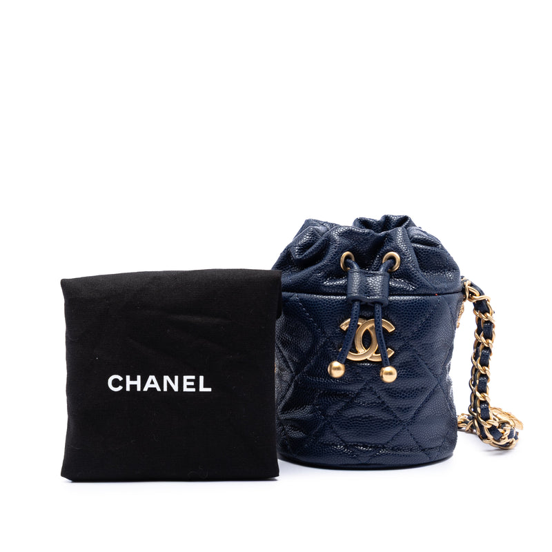 Mini Quilted Caviar Medallion Charms Drawstring Bucket Bag - Image 8