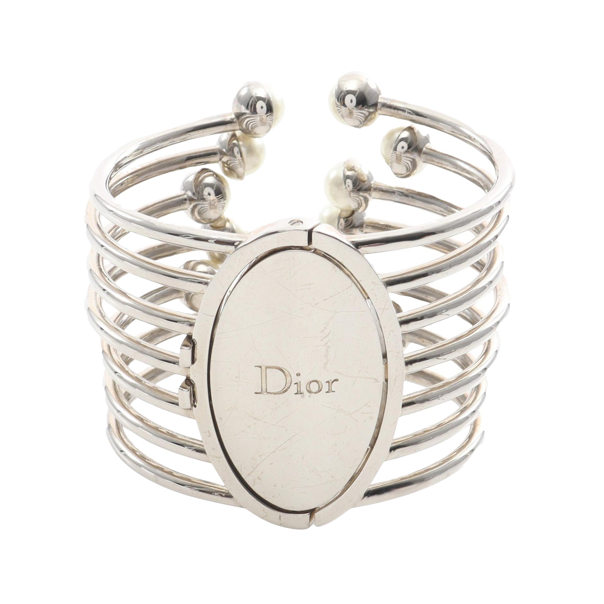 Palladium Plated Faux Pearl Diorific Bangle Bracelet - Image 1