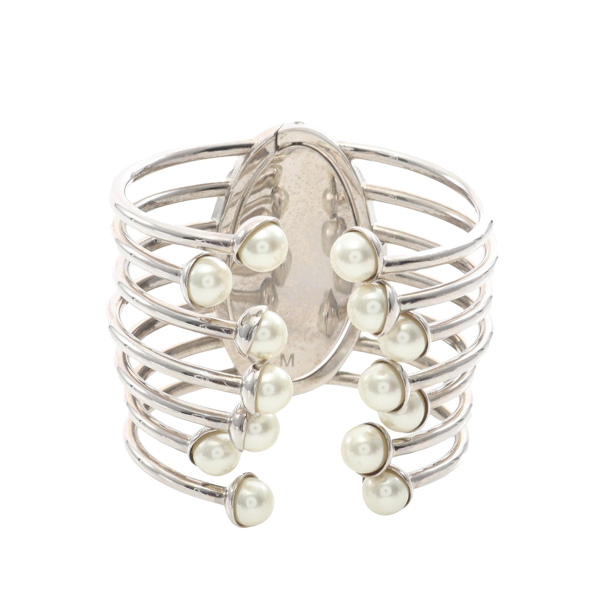 Palladium Plated Faux Pearl Diorific Bangle Bracelet - Image 2