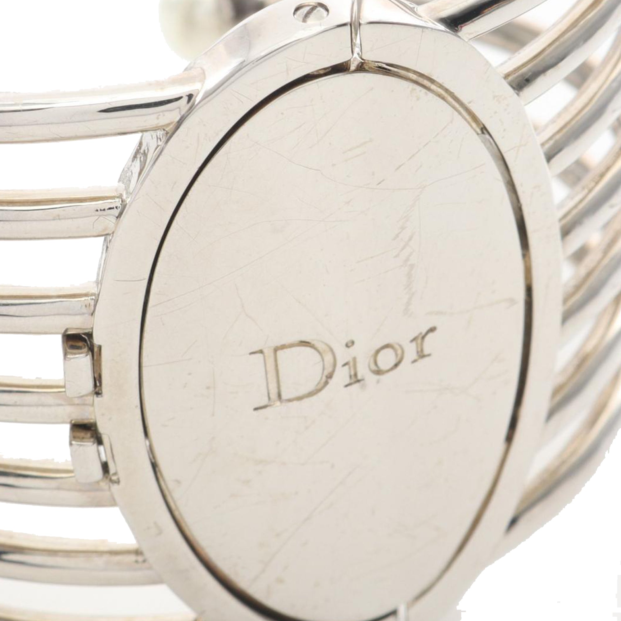 Palladium Plated Faux Pearl Diorific Bangle Bracelet - Image 3