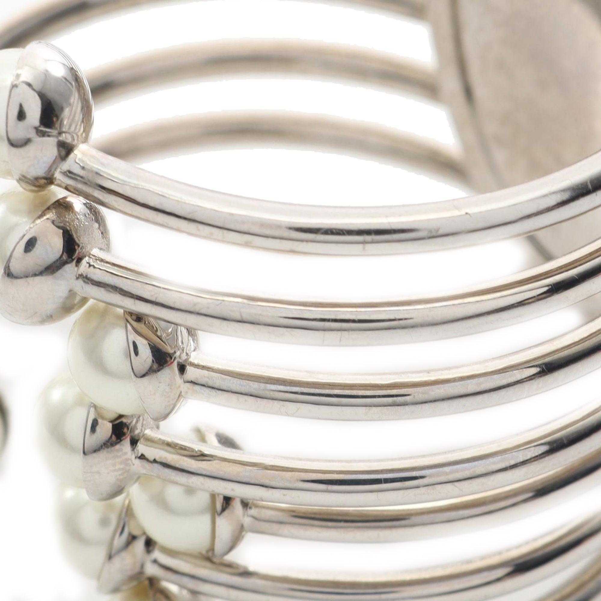 Palladium Plated Faux Pearl Diorific Bangle Bracelet - Image 5