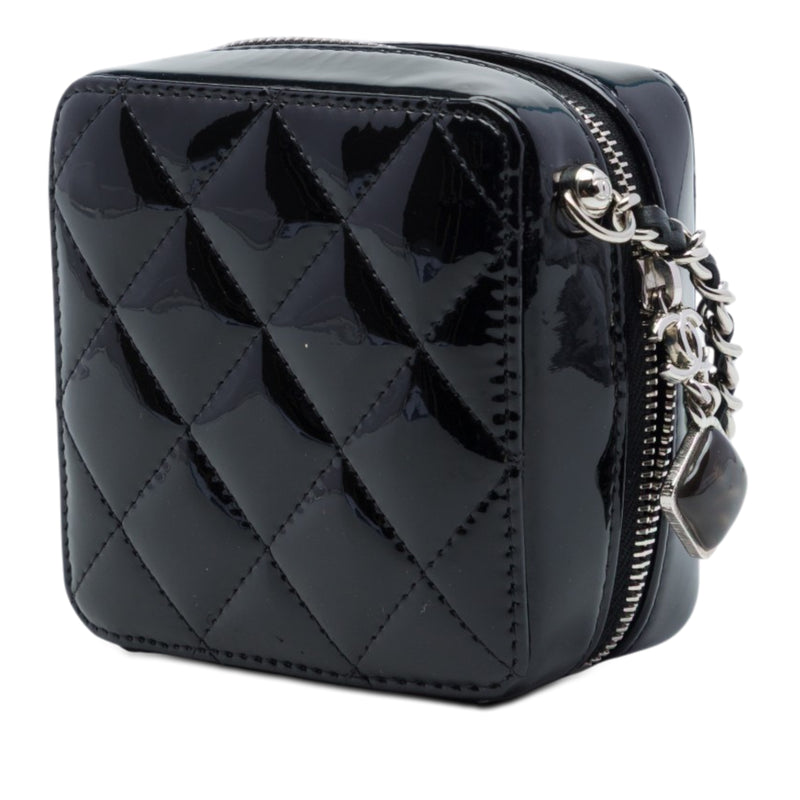 CC Quilted Patent Diamond Resin Clutch With Chain - Image 2