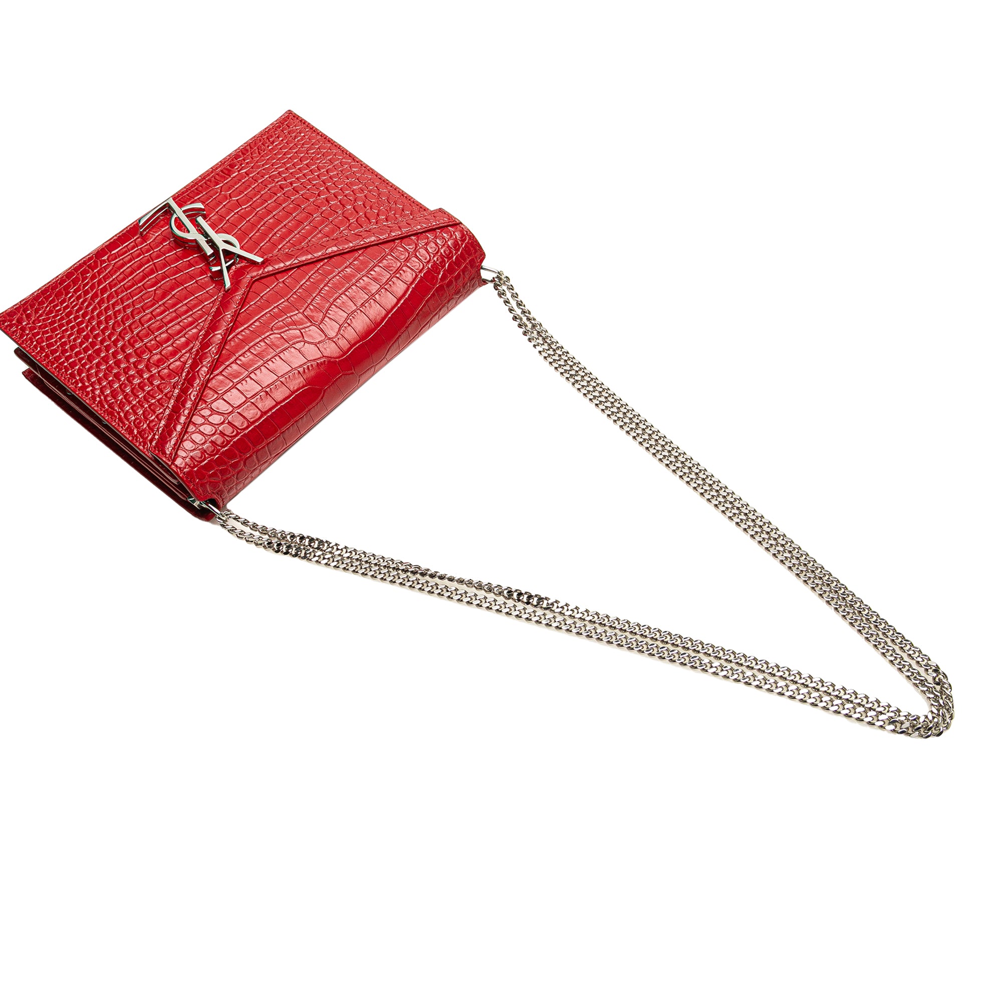 Croc Embossed Leather Monogram Cassandra Clasp Bag - Image 11