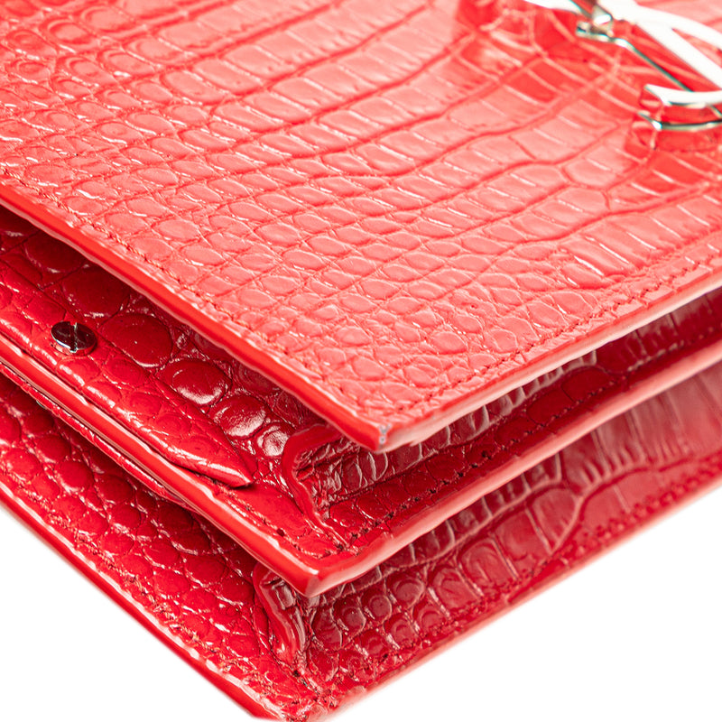 Croc Embossed Leather Monogram Cassandra Clasp Bag - Image 8