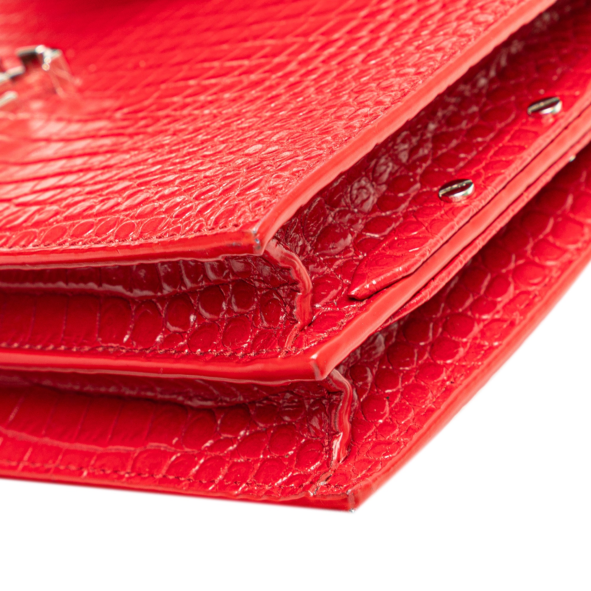 Croc Embossed Leather Monogram Cassandra Clasp Bag - Image 9