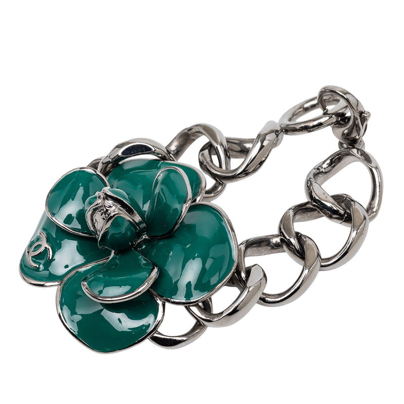 CC Brass Ruthenium and Enamel Camellia Chain Bracelet - Image 2