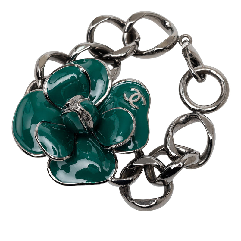 CC Brass Ruthenium and Enamel Camellia Chain Bracelet - Image 3