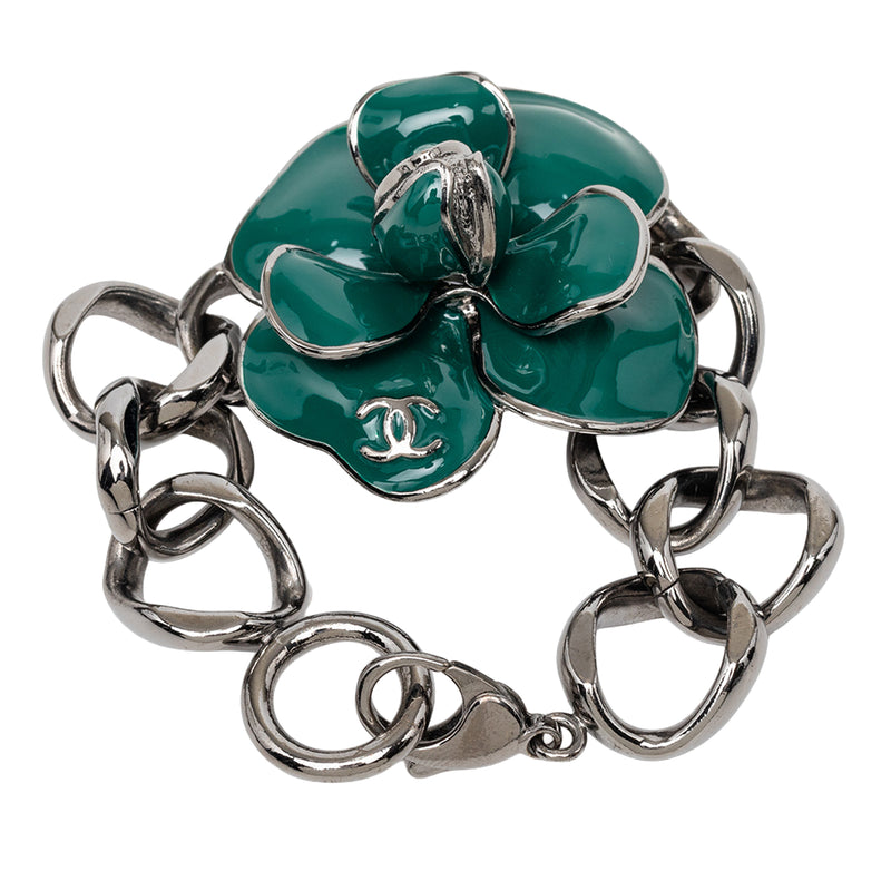 CC Brass Ruthenium and Enamel Camellia Chain Bracelet - Image 4