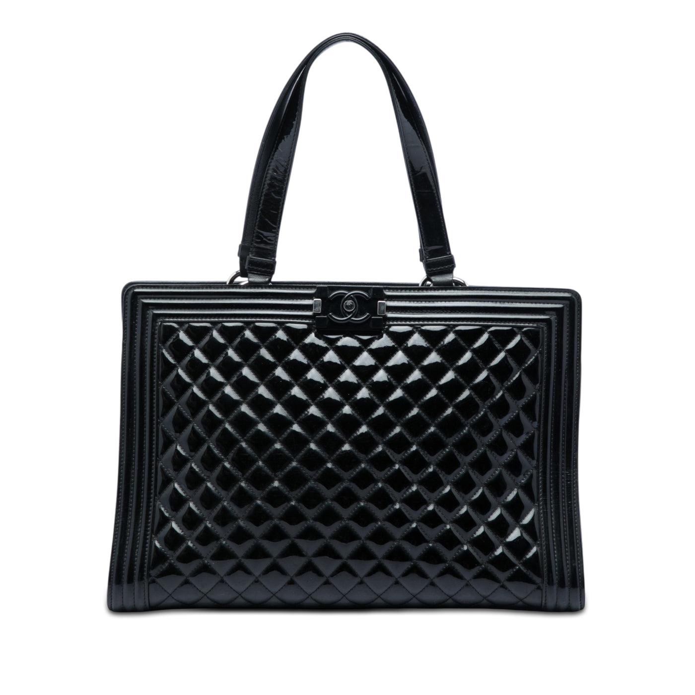Large Quilted Patent Boy Shopping Tote - Image 1