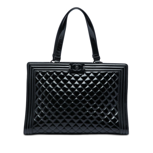 Large Quilted Patent Boy Shopping Tote - Image 1