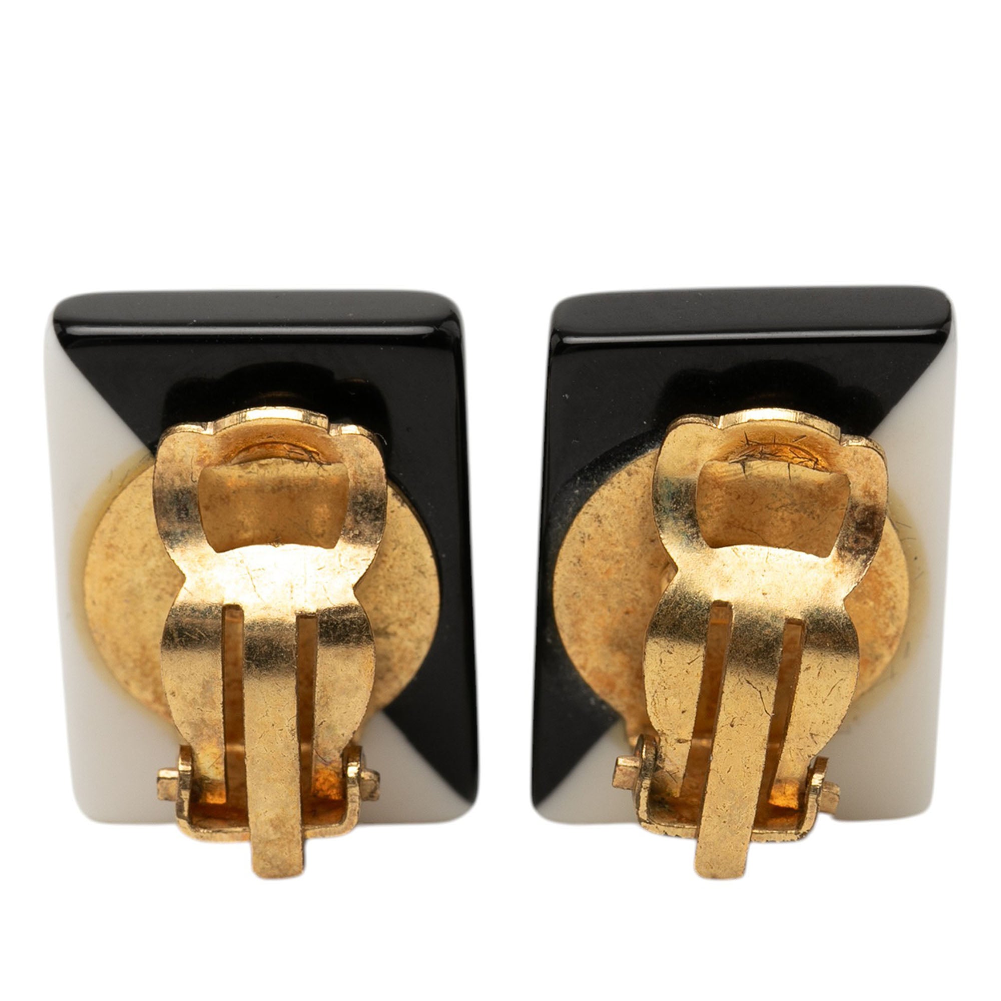 CC Bicolor Acrylic Rectangular Clip On Earrings - Image 2
