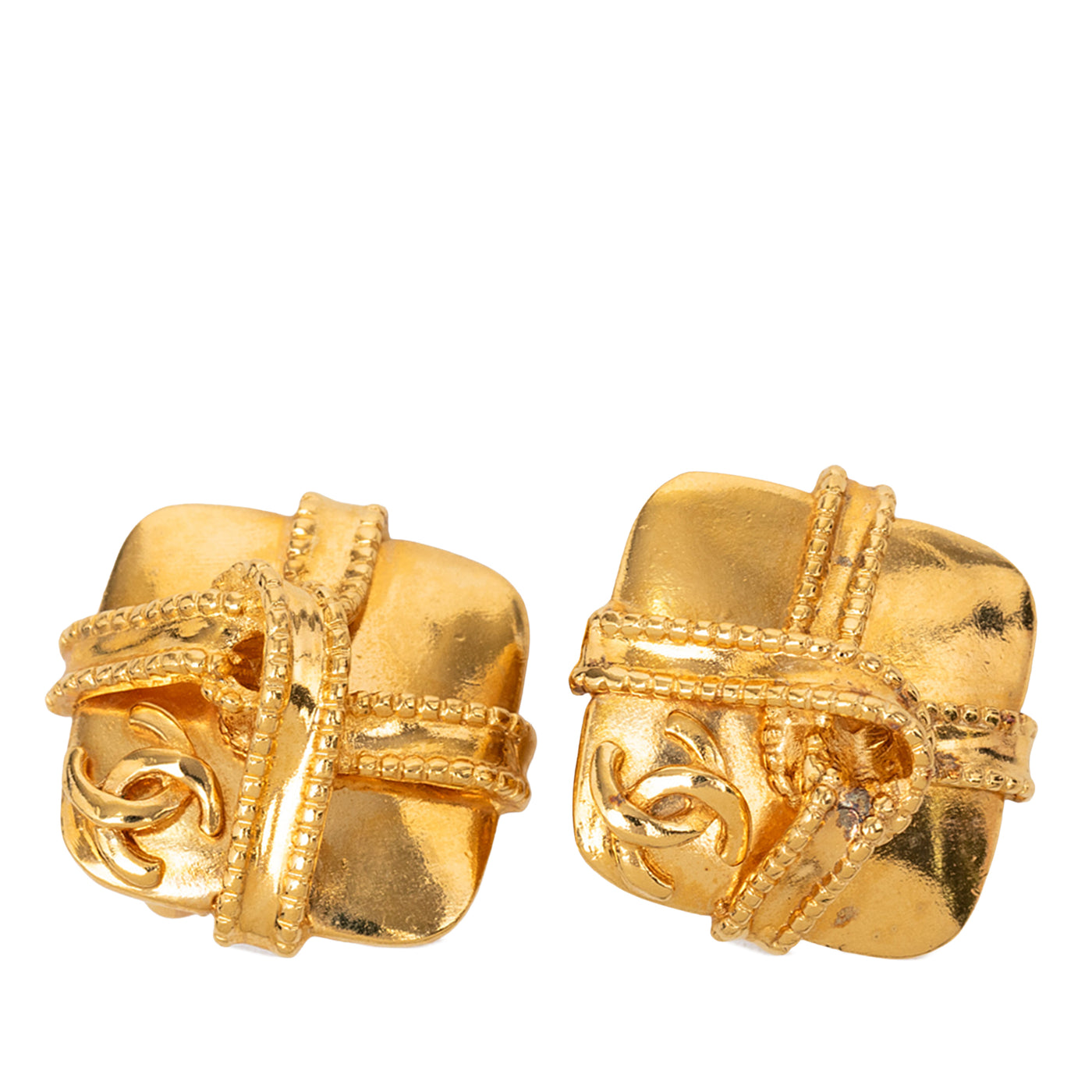 CC Gold Plated Rhombus Twisted Ribbon Clip On Earrings - Image 1
