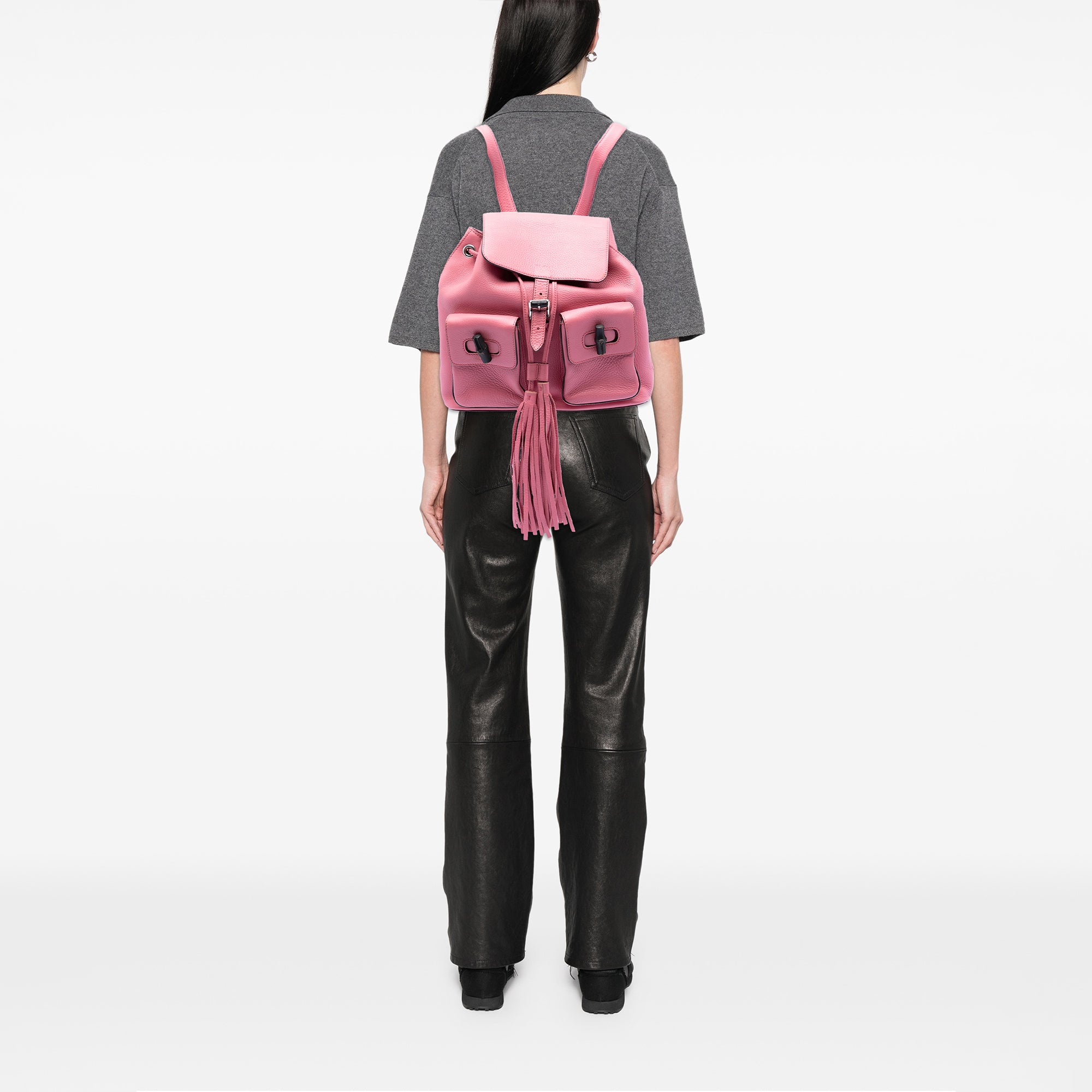 Leather Bamboo Tassel Backpack - Image 7