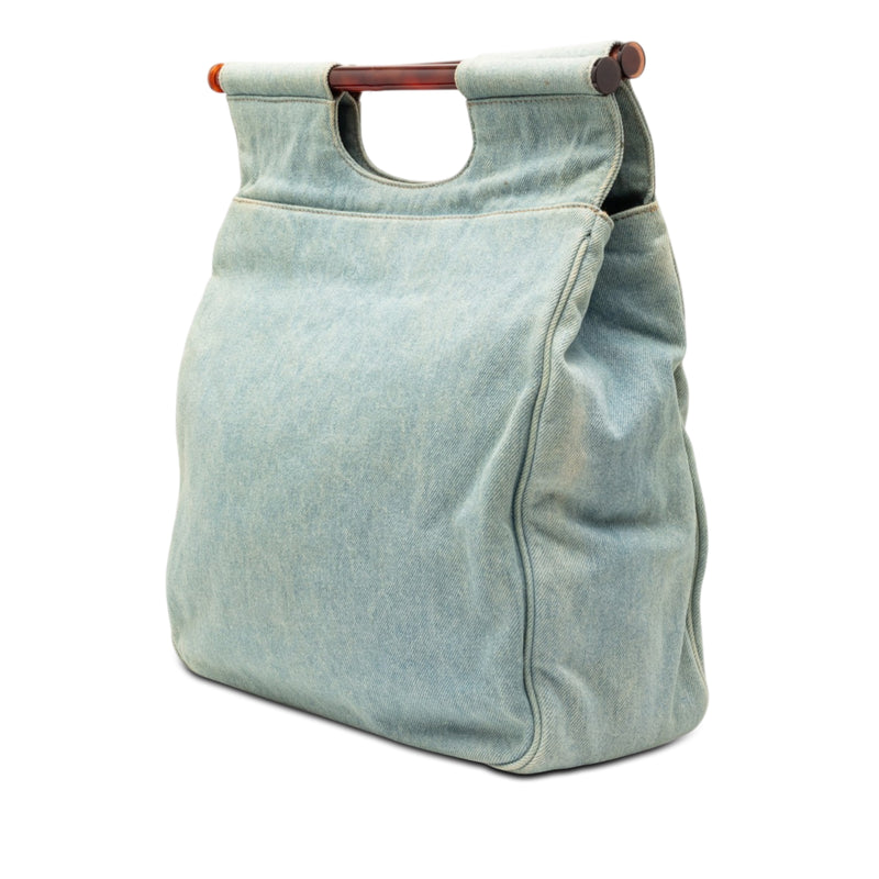 CC Denim Tortoise Handle Tote - Image 2