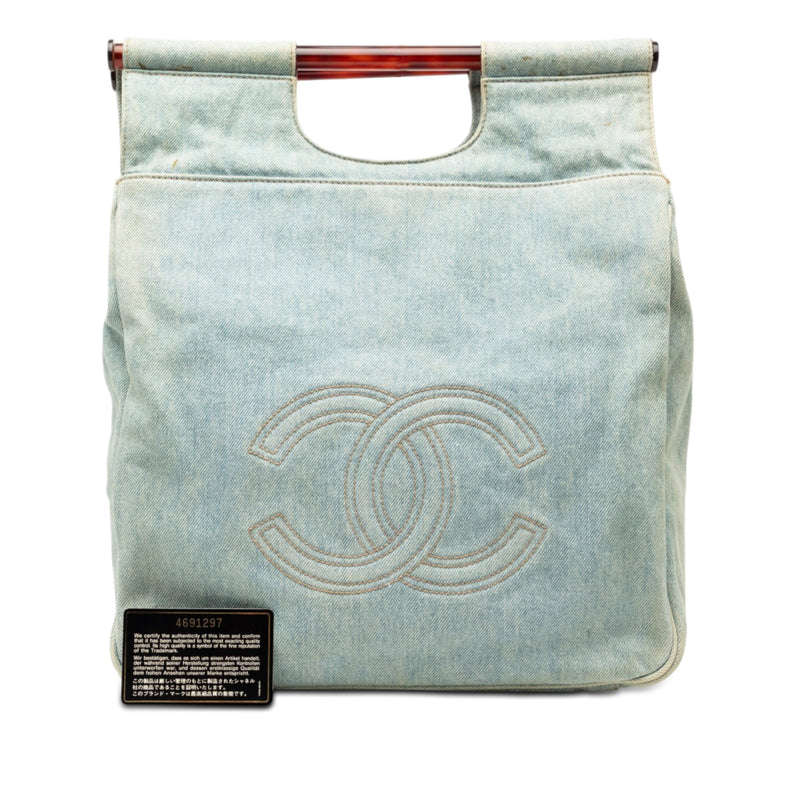 CC Denim Tortoise Handle Tote - Image 8
