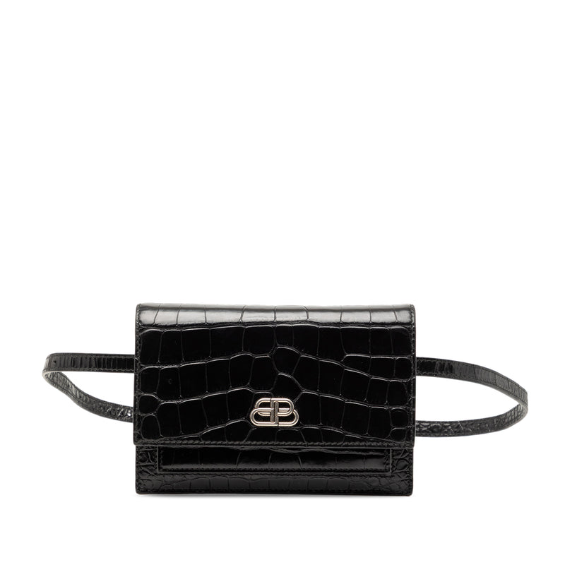 Croc Embossed Leather Sharp Belt Bag XS