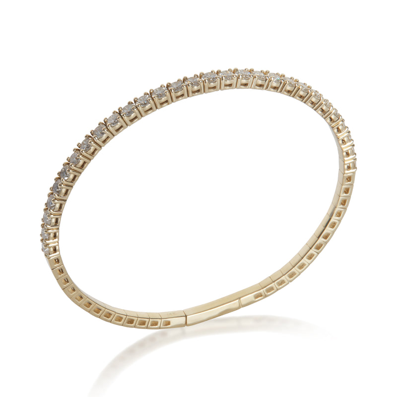 Yellow Gold Diamond Flexible Bangle Bracelet 14k