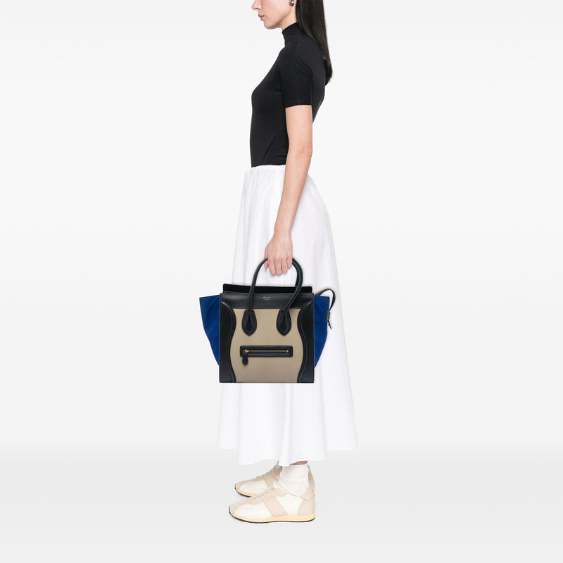 Mini Tricolor Calfskin and Suede Luggage Tote - Image 6