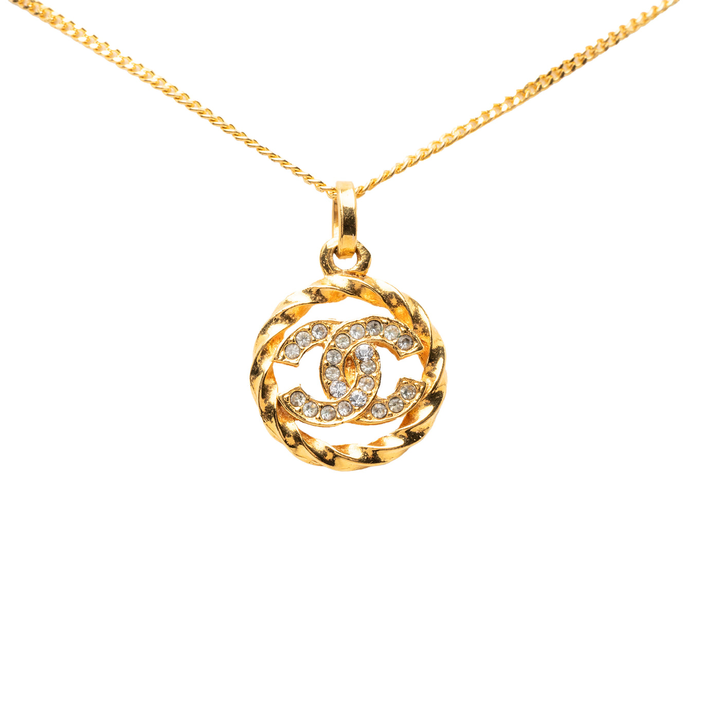 CC Gold Plated Strass Round Pendant Necklace - Image 1