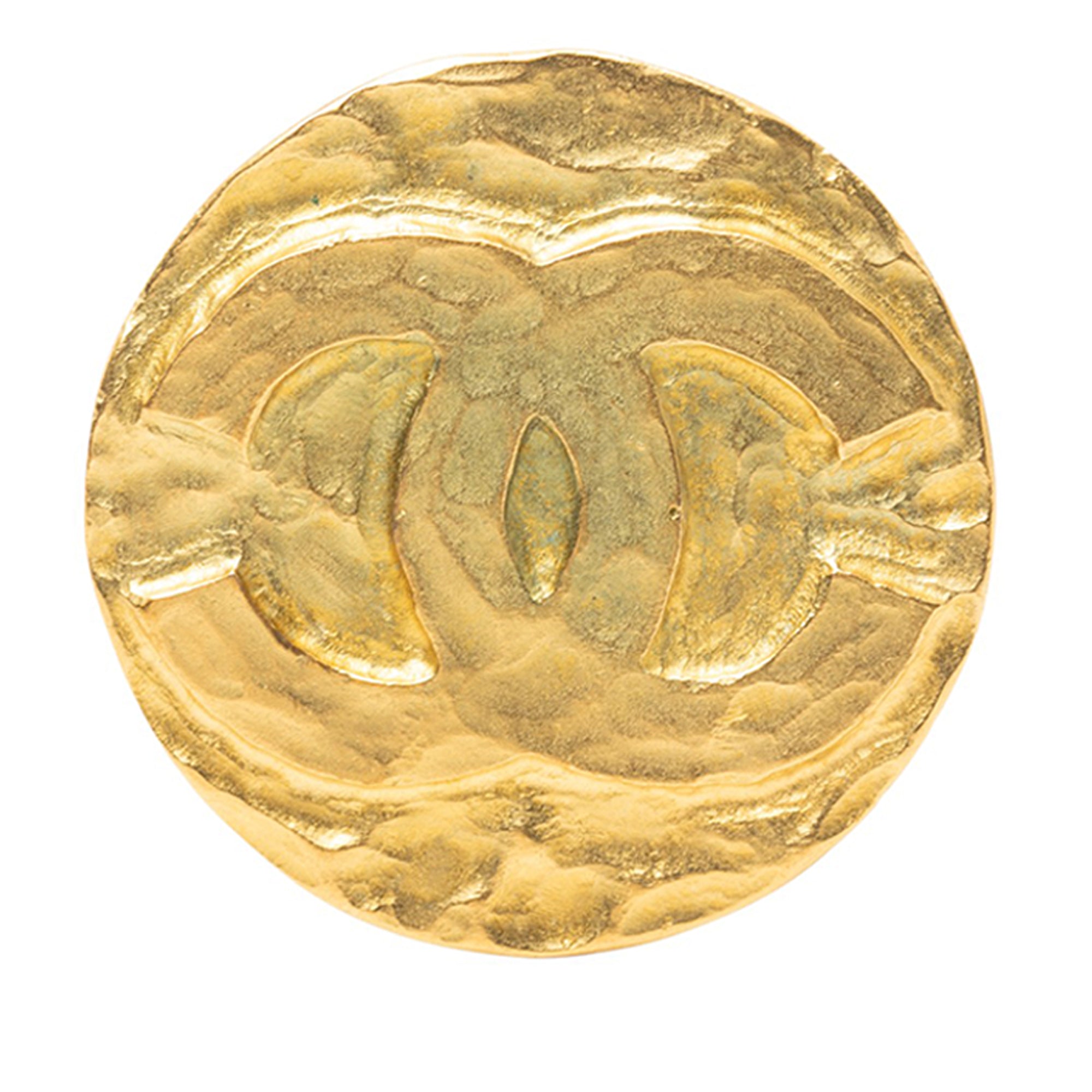 Gold Plated Round CC Logo Brooch - Image 1
