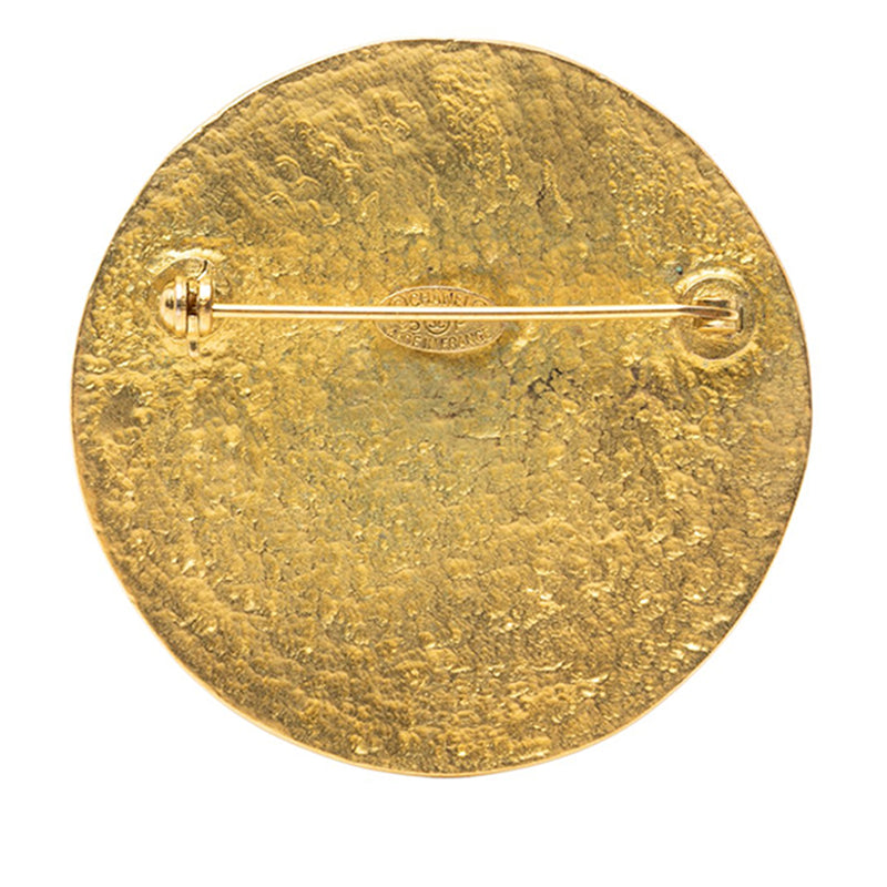 Gold Plated Round CC Logo Brooch - Image 2