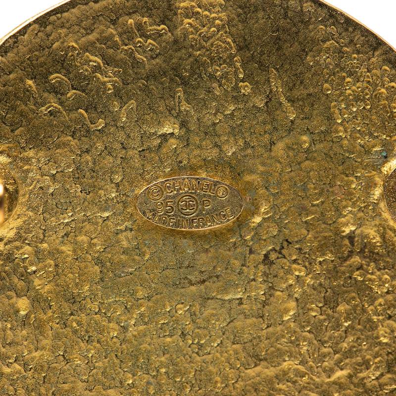 Gold Plated Round CC Logo Brooch - Image 3