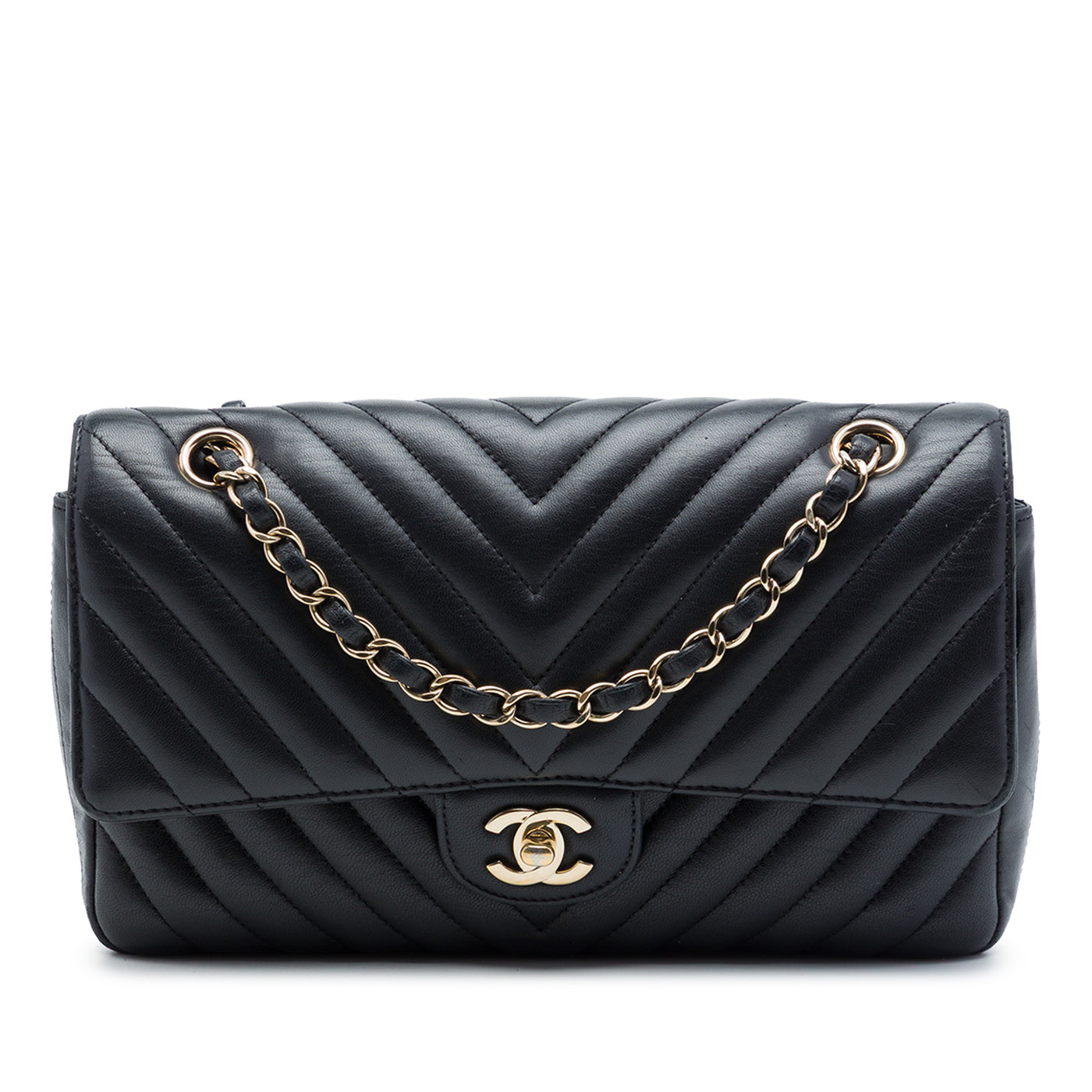 Medium Classic Chevron Crumpled Calfskin Double Flap - Image 1