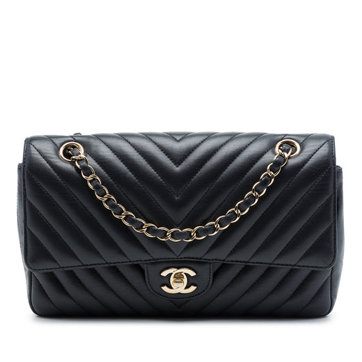Medium Classic Chevron Crumpled Calfskin Double Flap - Image 1