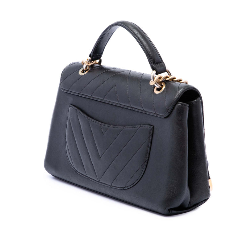 Chevron Sheepskin Stitched Chain Top Handle Flap - Image 2
