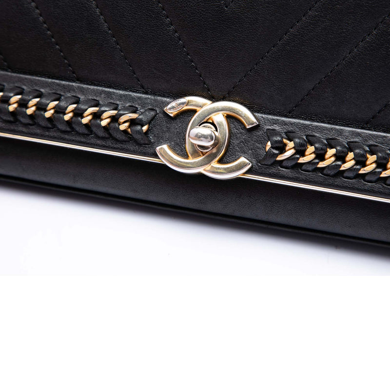 Chevron Sheepskin Stitched Chain Top Handle Flap - Image 5