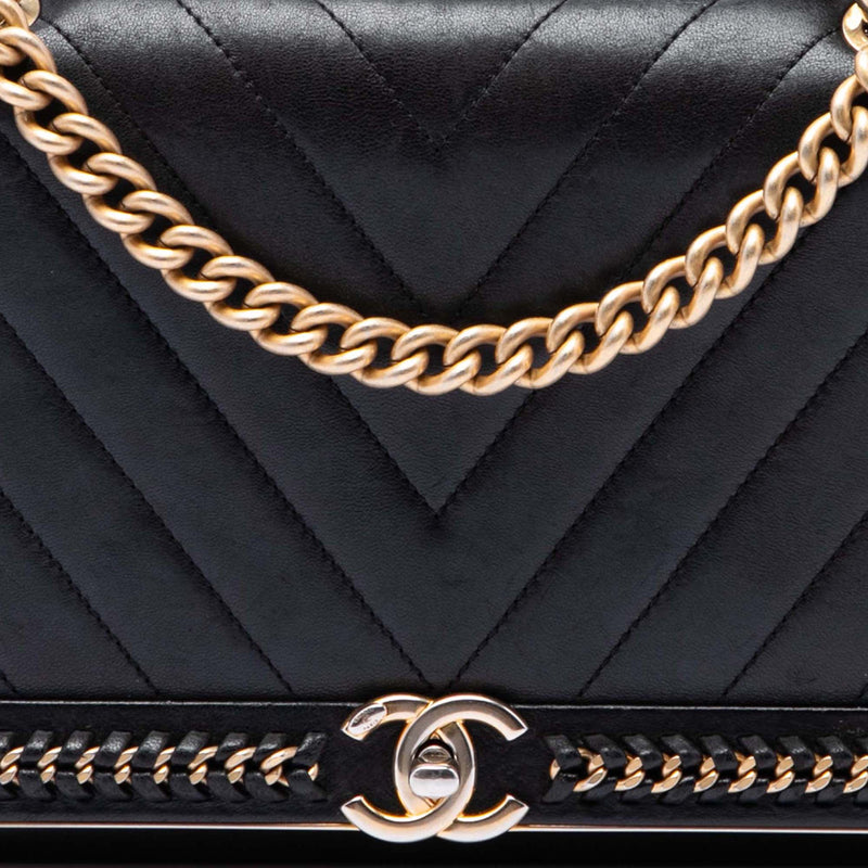 Chevron Sheepskin Stitched Chain Top Handle Flap - Image 6