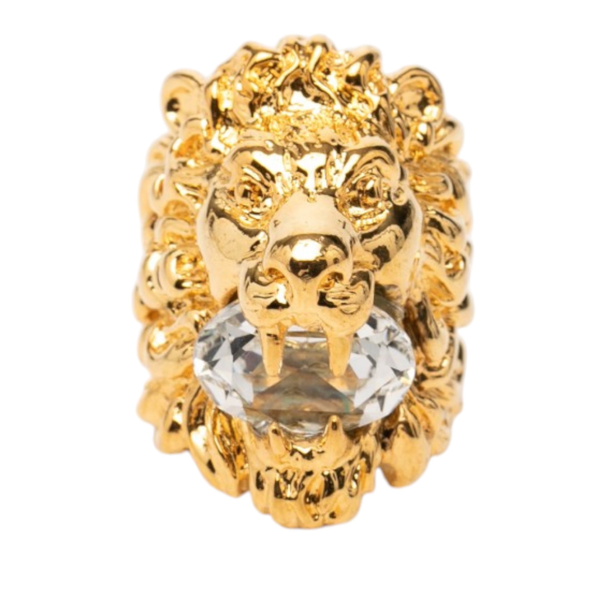 Gold Plated Crystal Lion Head Ring - Image 1