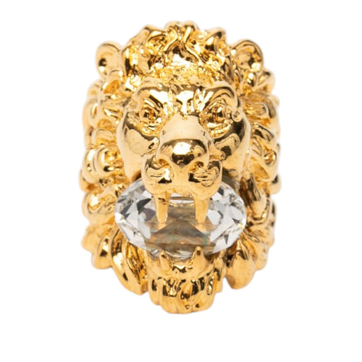 Gold Plated Crystal Lion Head Ring - Image 1