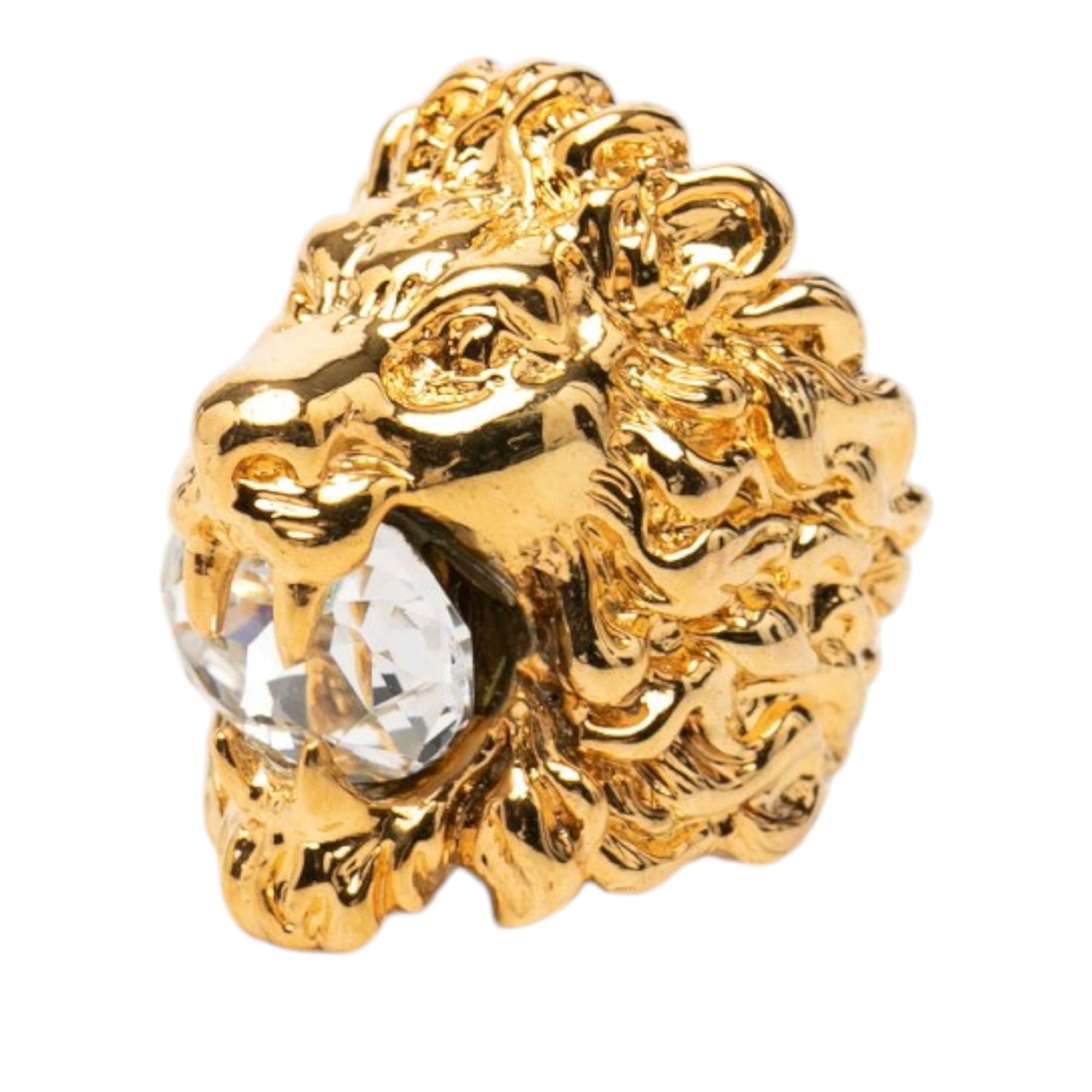 Gold Plated Crystal Lion Head Ring - Image 2