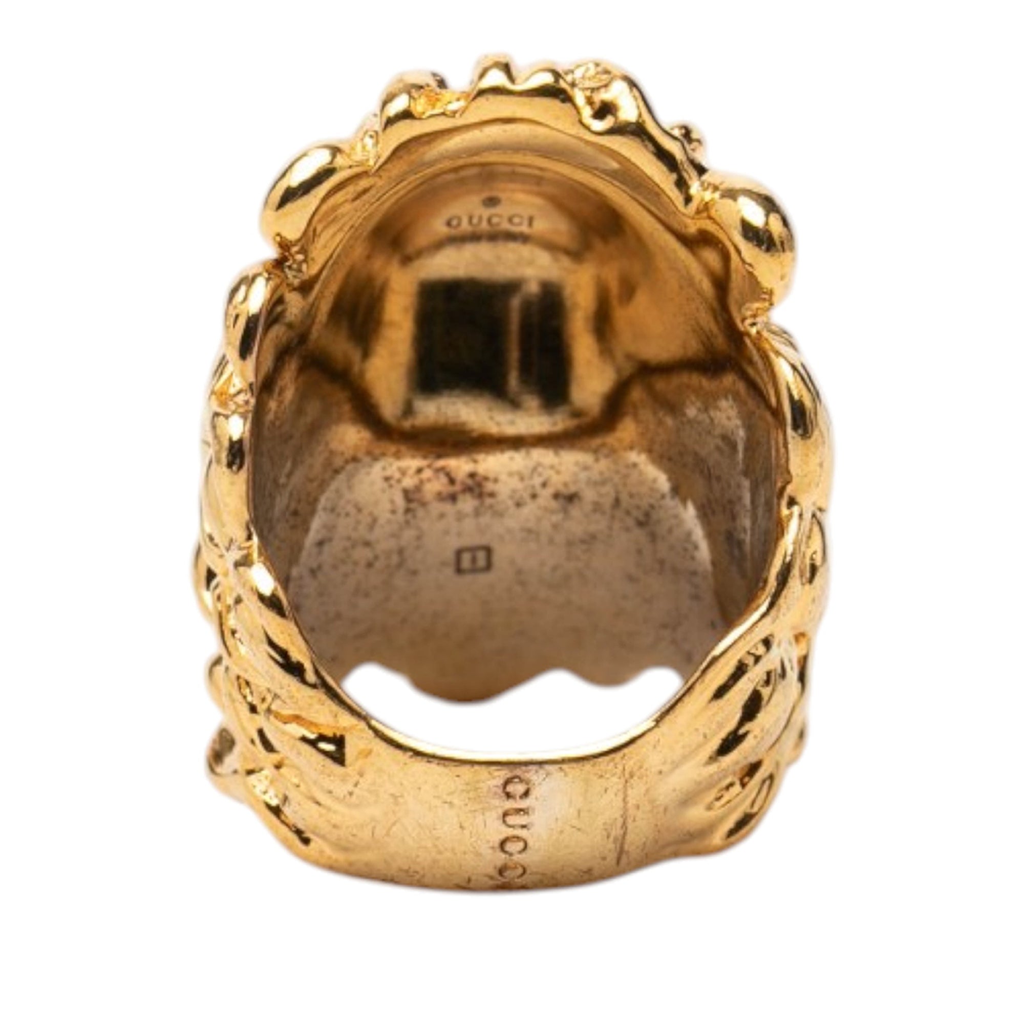 Gold Plated Crystal Lion Head Ring - Image 3
