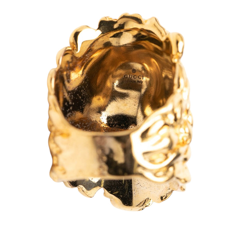 Gold Plated Crystal Lion Head Ring - Image 5