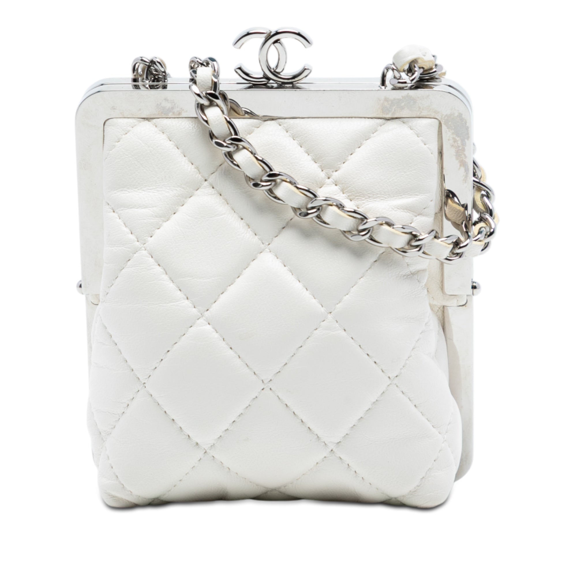 Lambskin and Acrylic Kiss Clutch with Chain - Image 1