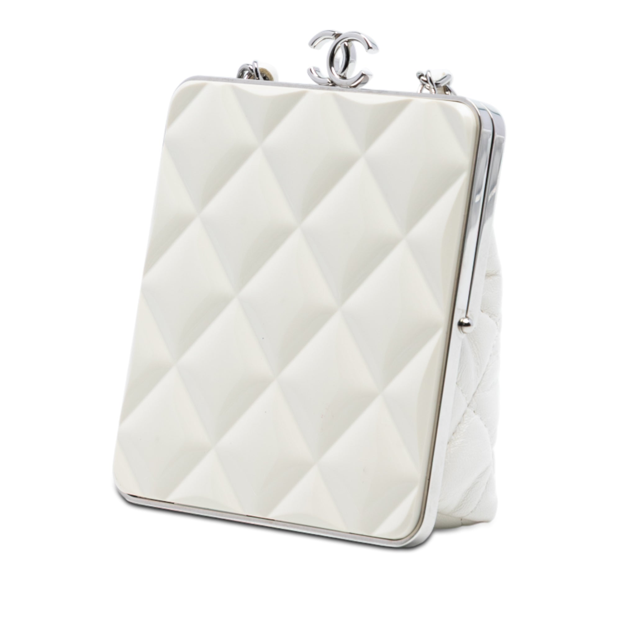 Lambskin and Acrylic Kiss Clutch with Chain - Image 2