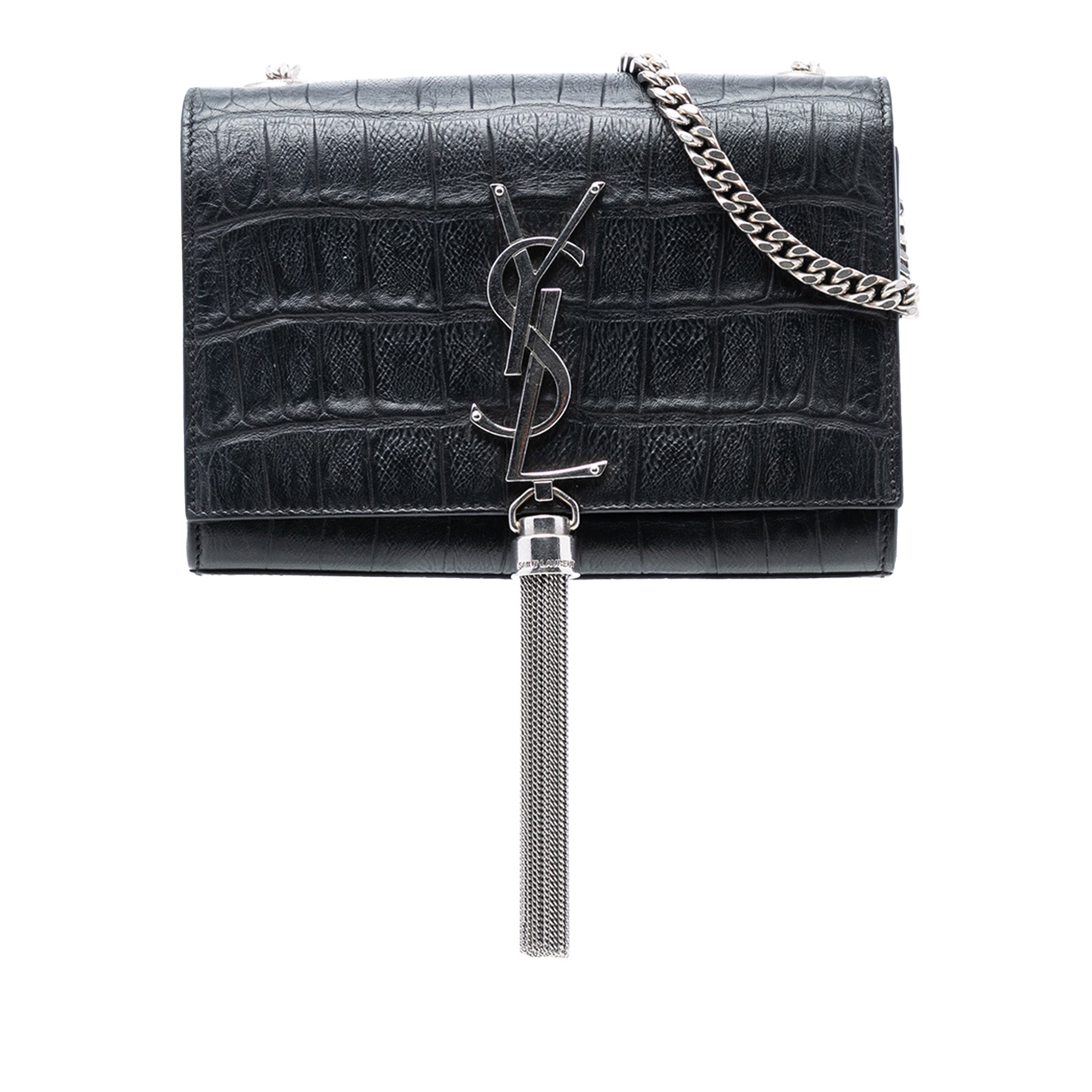 Small Croc Embossed Leather Monogram Kate Tassel Crossbody - Image 1