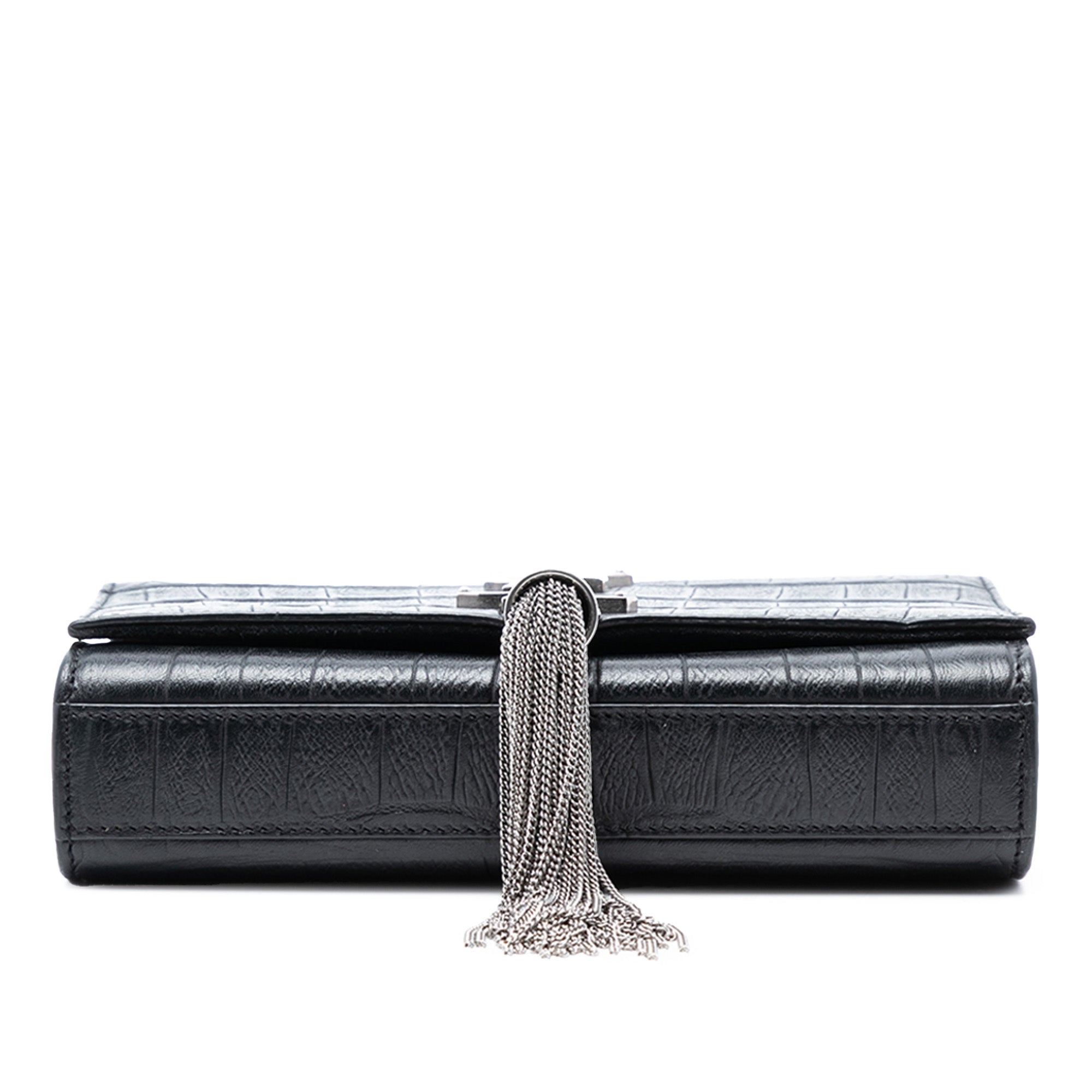 Small Croc Embossed Leather Monogram Kate Tassel Crossbody - Image 3