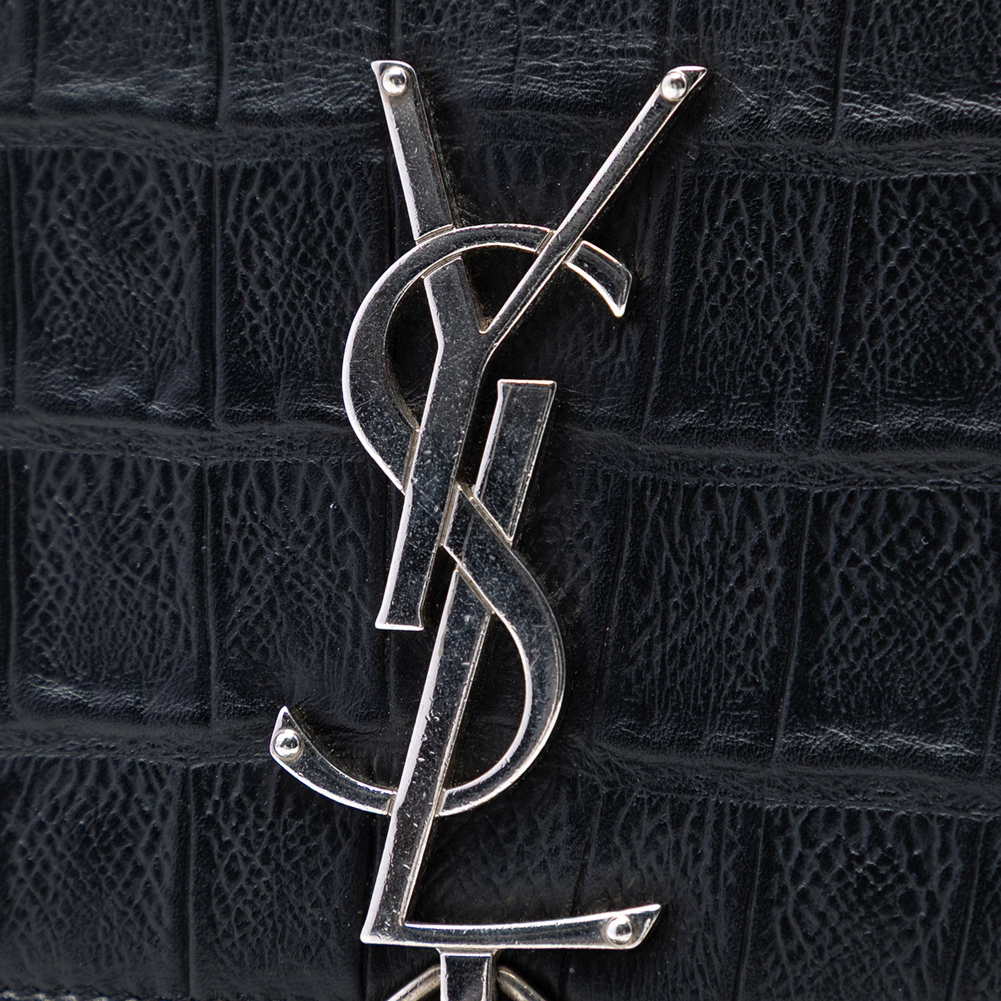 Small Croc Embossed Leather Monogram Kate Tassel Crossbody - Image 5